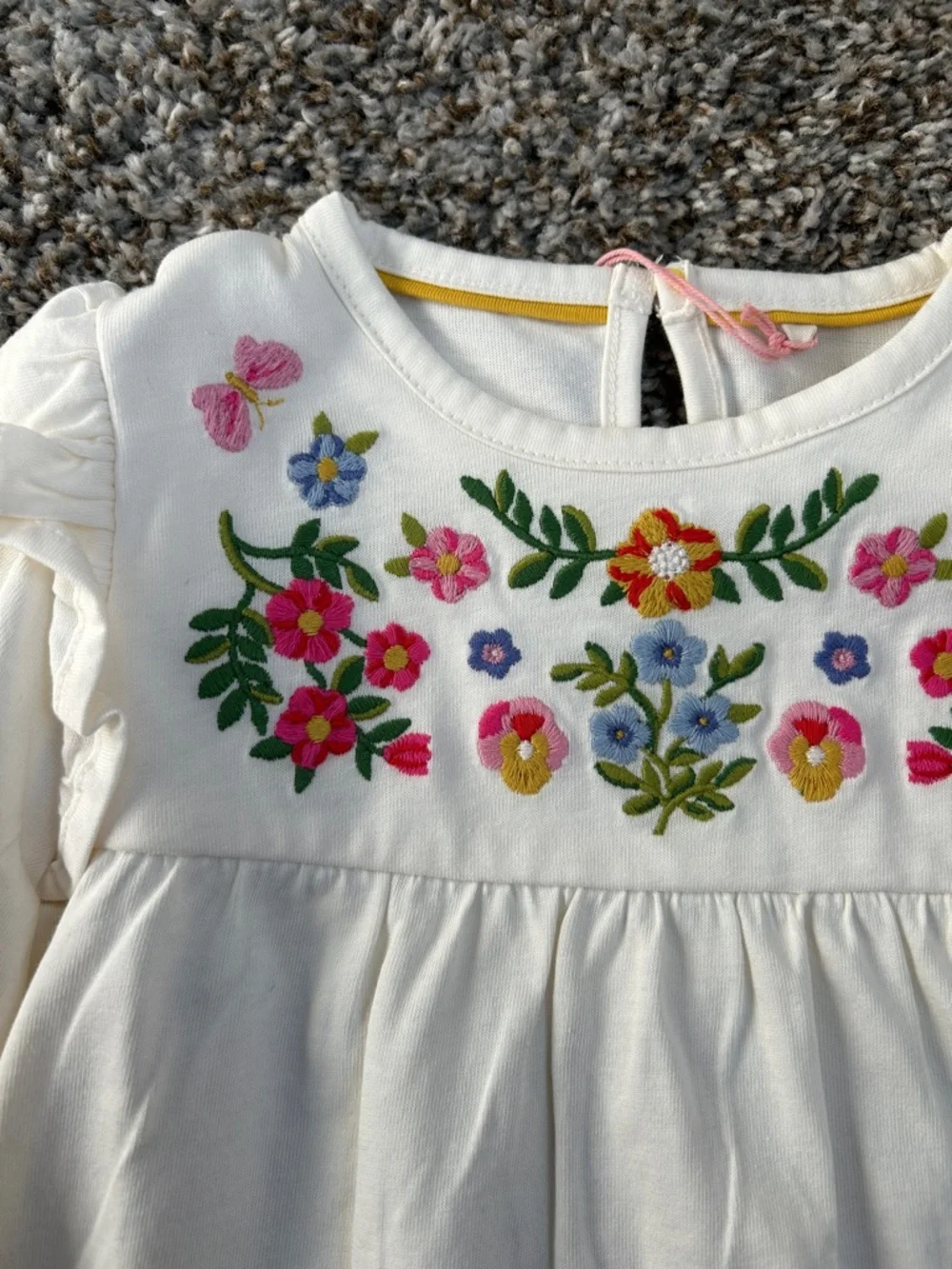 NWT Mini Boden White Long-Sleeve Top with Colorful Floral Embroidery - Picture 3 of 6